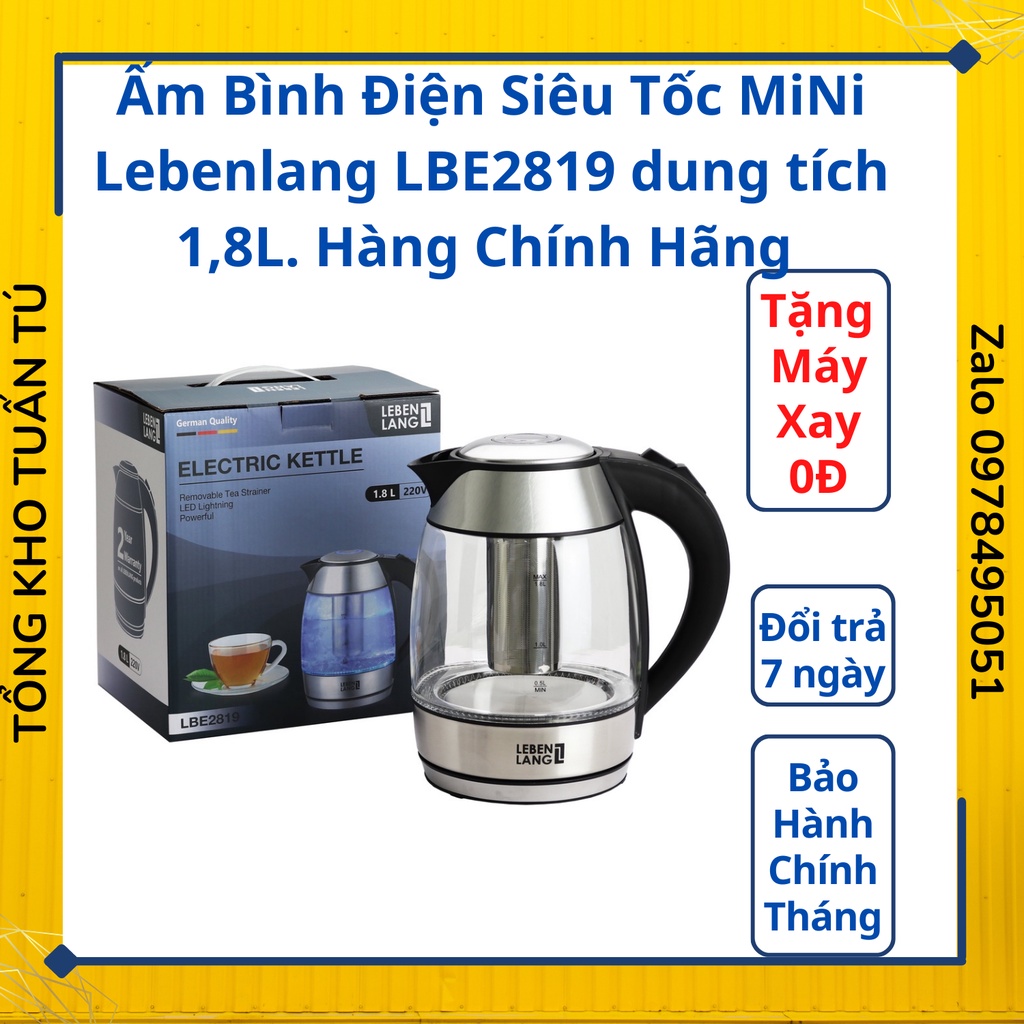 Ấm Bình Điện Siêu Tốc MiNi Lebenlang LBE2819 dung tích 1,8L. Hàng Chính Hãng Bảo Hành 24 tháng