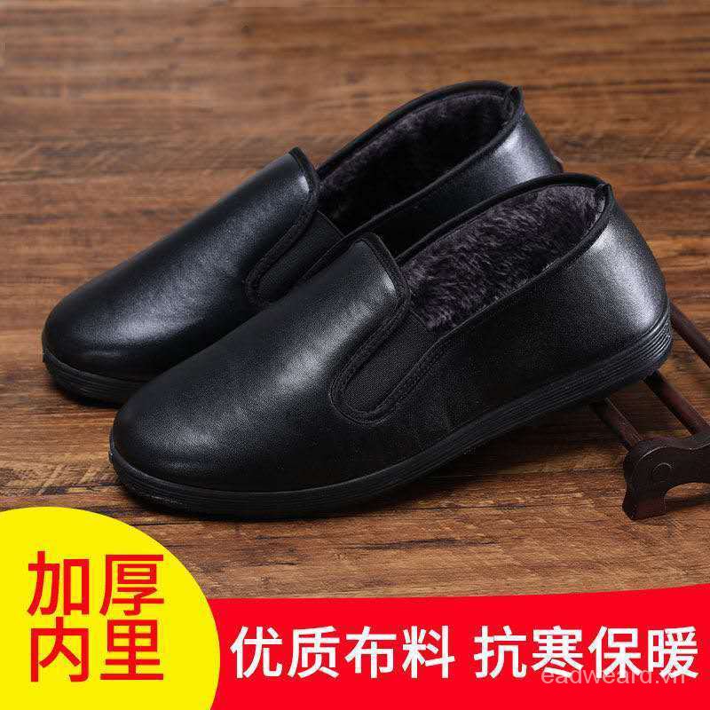 Giày da cotton lót lông cừu giữ ấm chống thấm nước thời trang mùa đông cho nam