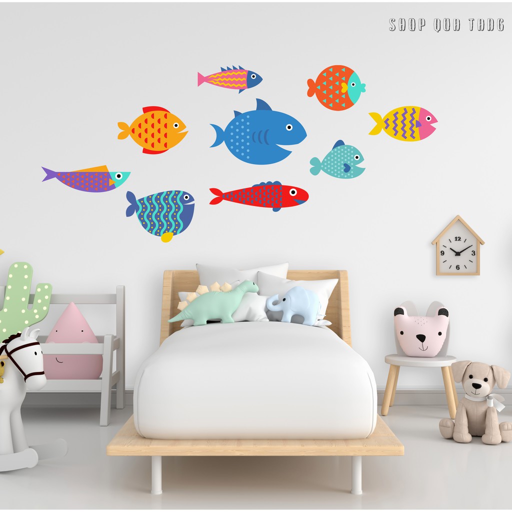 Cá gỗ Decor - Set cá biển 9 con, Cá gỗ trang trí nhà cửa