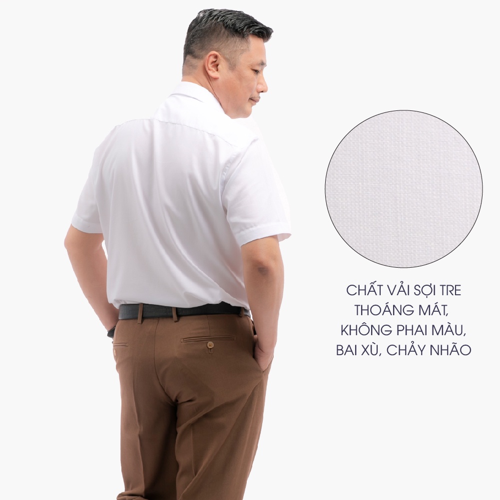 Áo Sơ Mi Nam Ngắn Tay Trung Niên ANCHI Màu Trắng Trơn Vải Sợi Tre Cao Cấp