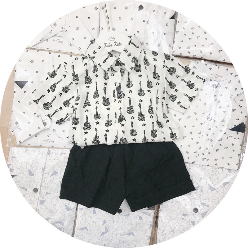 Áo sơ mi lụa bé trai, set sơ mi lụa bé trai, quần đũi thô bé trai