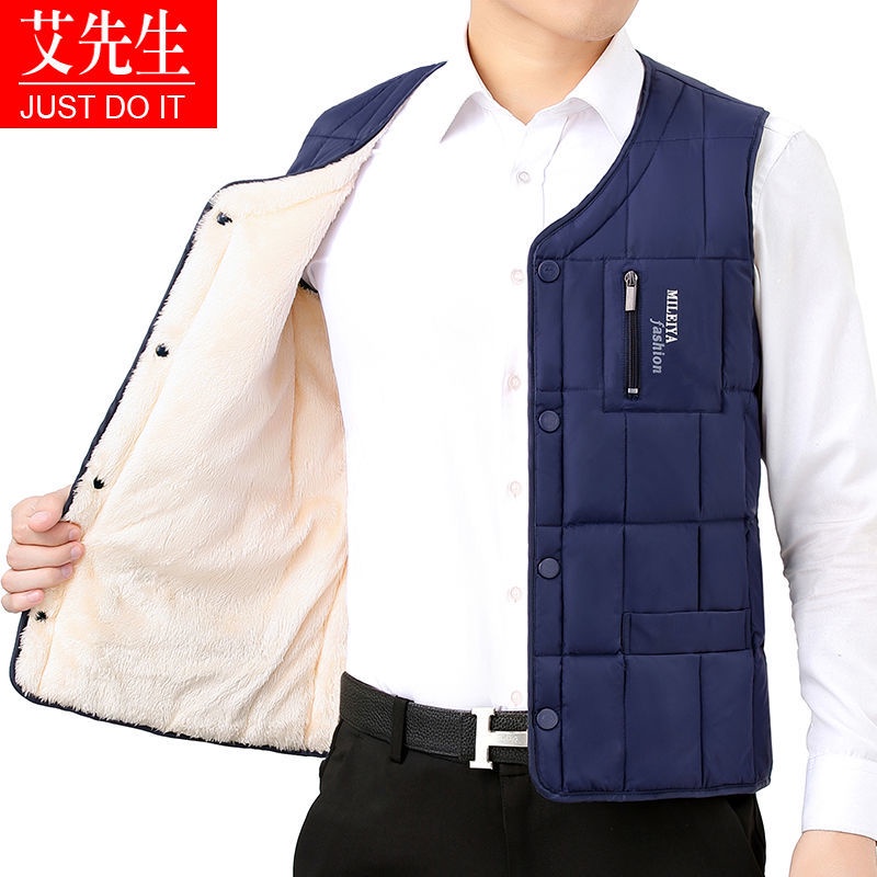 2021 new down cotton vest nam mùa thu và đông vest ấm cho người trung niên và người già mặc vest nhung dày cỡ lớn