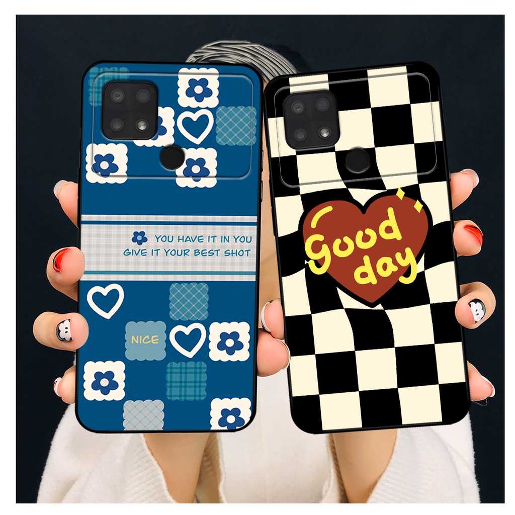 Ốp lưng Xiaomi Poco C40 bảo vệ camera in hoạ tiết caro trái tim đen trắng, gấu bear cute đáng yêu