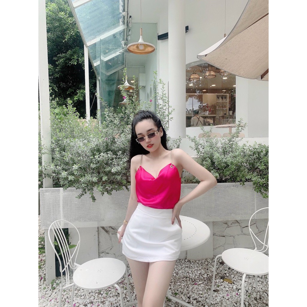 Áo Hai Dây Xích Phi Lụa Cổ Đổ Xinh BG17621