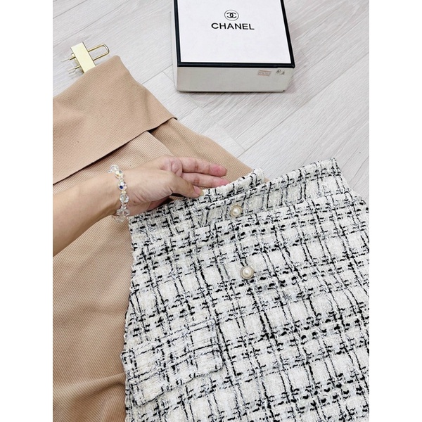 Set áo nhung tăm trễ vai mix chân váy dạ kẻ siêu xinh | BigBuy360 - bigbuy360.vn