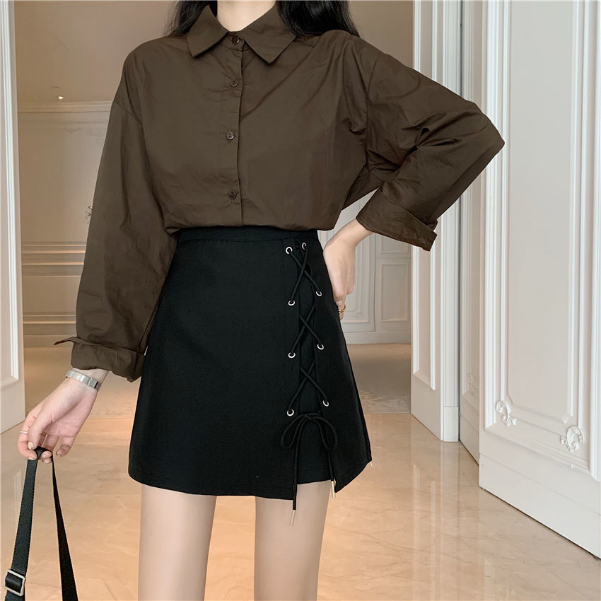 Chân Váy Lưng Cao Thiết Kế Dây Đan Chéo Phong Cách Hàn Quốc Sành Điệu