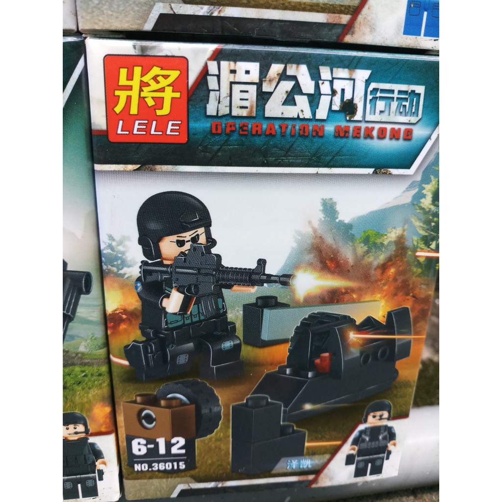 Đồ chơi lắp ráp Non lego Lele Army 36015 lính Swat đen Xếp mô hình logo đội đặc nhiệm trọn bộ 8 hộp.