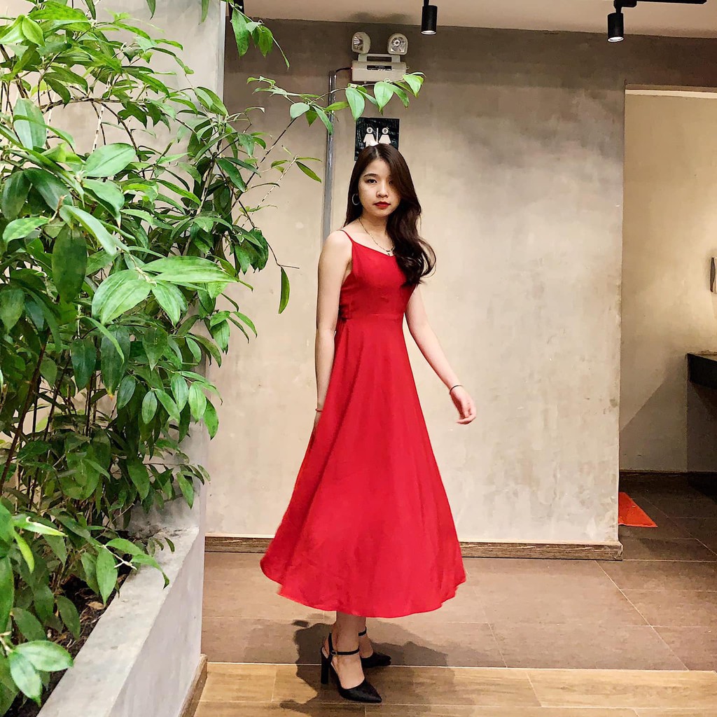 Đầm maxi 2 dây cổ v thắt nơ lưng siêu xinh