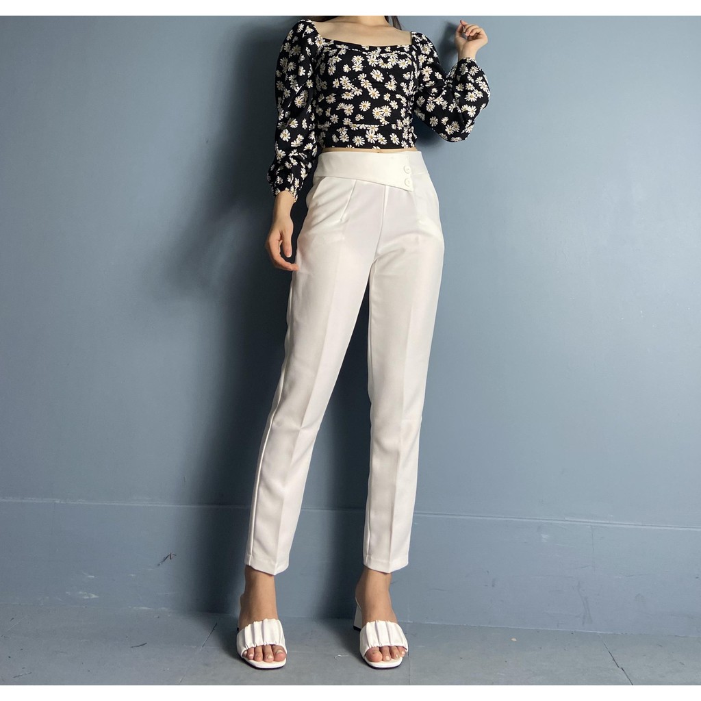 Quần baggy 2 cúc vạt lệch khóa sườn