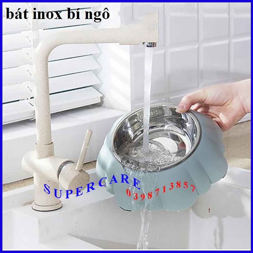 Bát Ăn Chó Mèo - Bát Nhựa Hình Bí Ngô Kèm Chén Inox