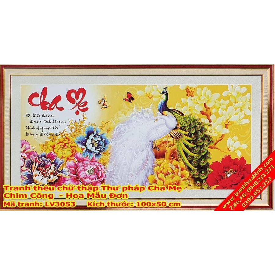 Tranh thêu chữ thập thư pháp Cha Mẹ LV3053