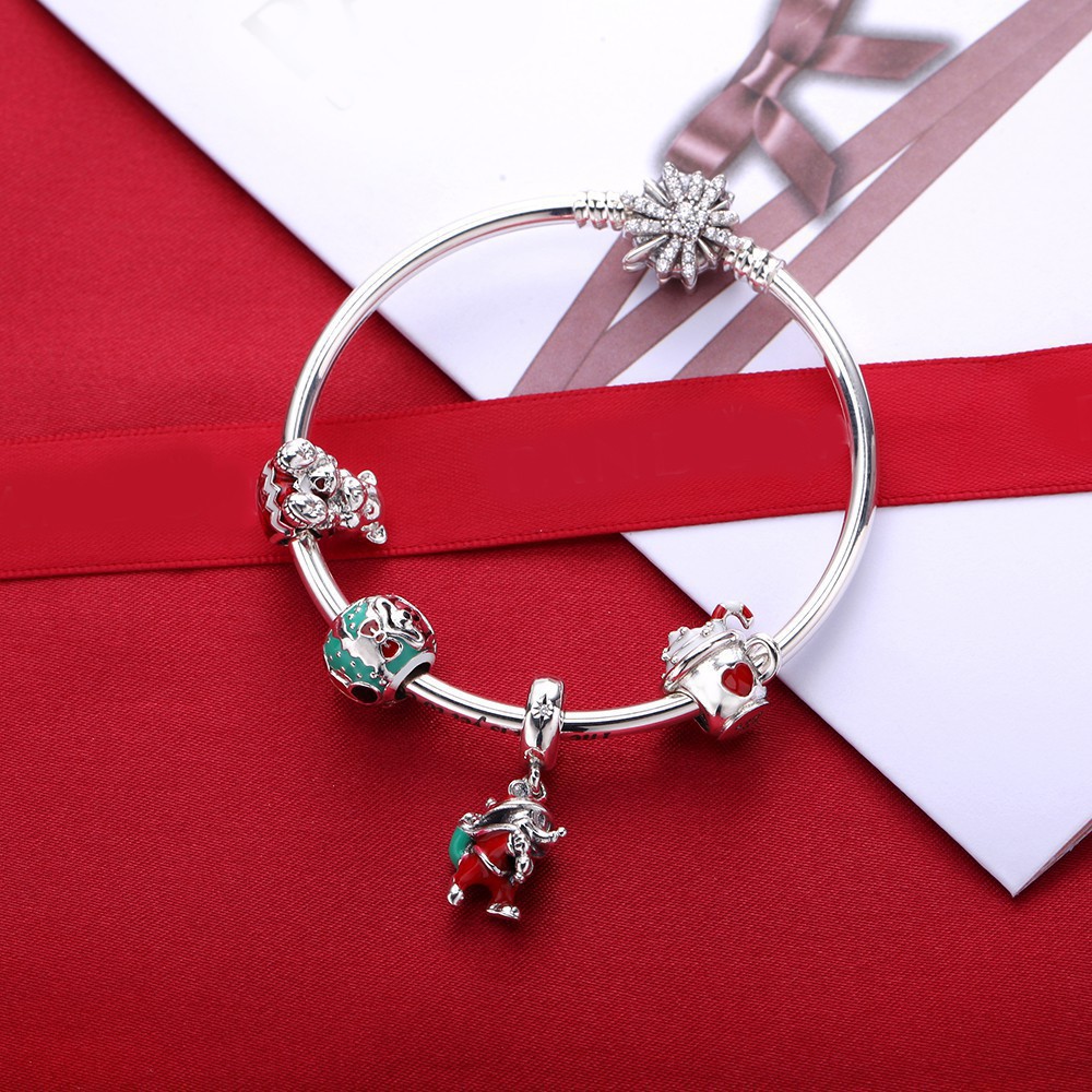 PANDORA Bộ Vòng Tay Mạ Bạc 925 Đính Pha Lê Hình Bông Tuyết Kèm Hộp Đựng Thời Trang Cho Nữ0215631