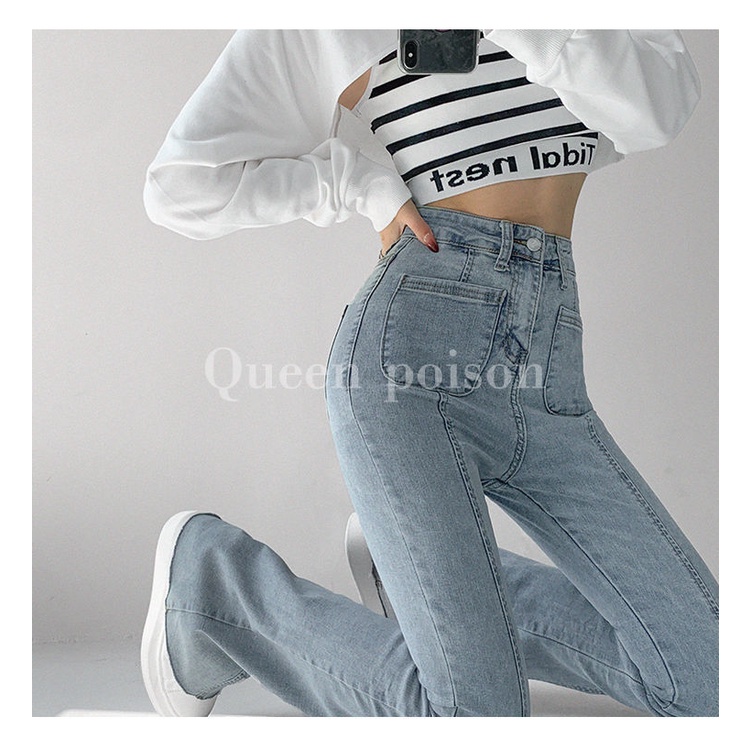 Cocory vn Quần Jean Ống Đứng Lưng Cao Phong Cách Đường Phố Cổ Điển