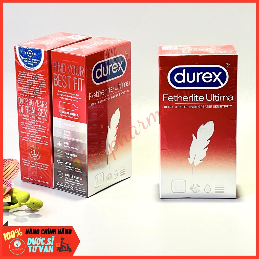 Bao cao su DUREX Fetherlite Ultima Kiểu dáng thẳng, độ mỏng cao Che tên sản phẩm - Minpharmacy