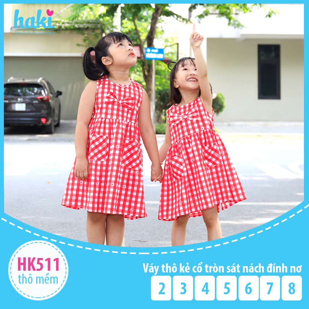 Váy bé gái thô kẻ cổ tròn sát nách đính nơ HK511 (đủ size từ 10-27kg) - HAKI