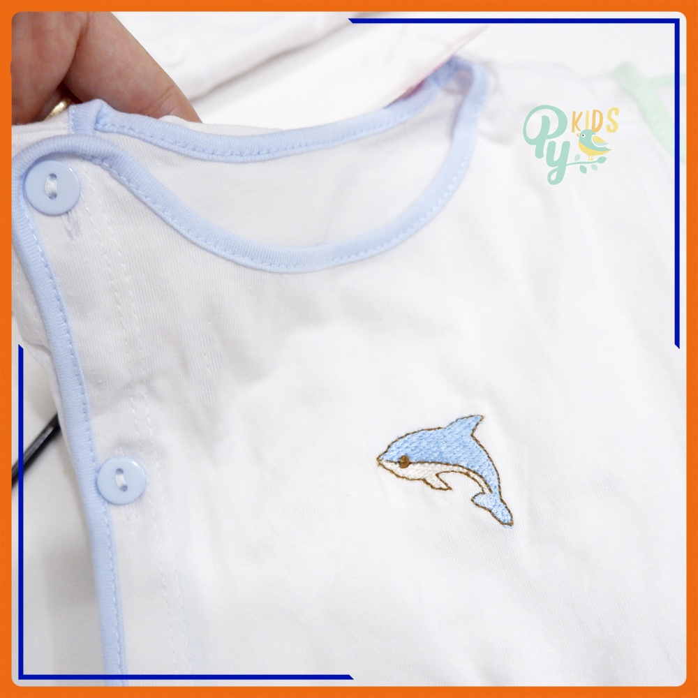 Áo bác sĩ hình thêu Bibo Kim Thu, cotton tay ngắn/ tay dài cho bé sơ sinh 3-15kg