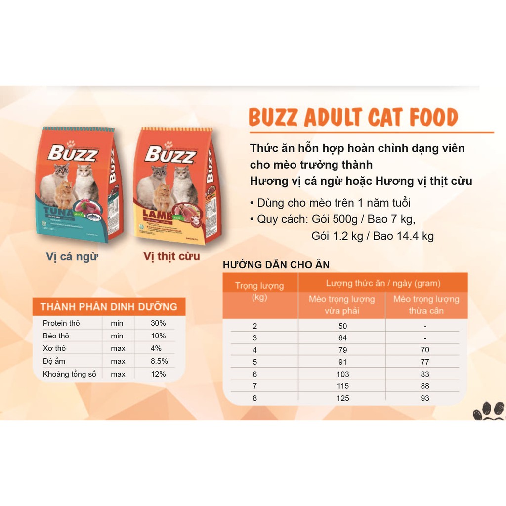 Thức ăn mèo cao cấp Buzz Adult Cat Food Vị cá ngừ 500g [HSD: 06/2022]