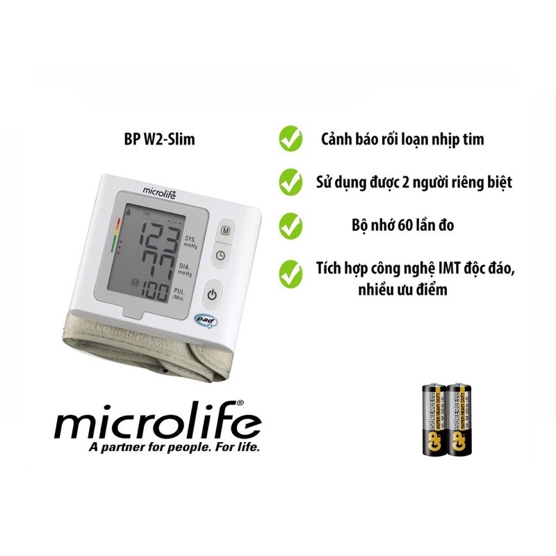 Máy đo huyết áp cổ tay Microlife BP W2 Slim