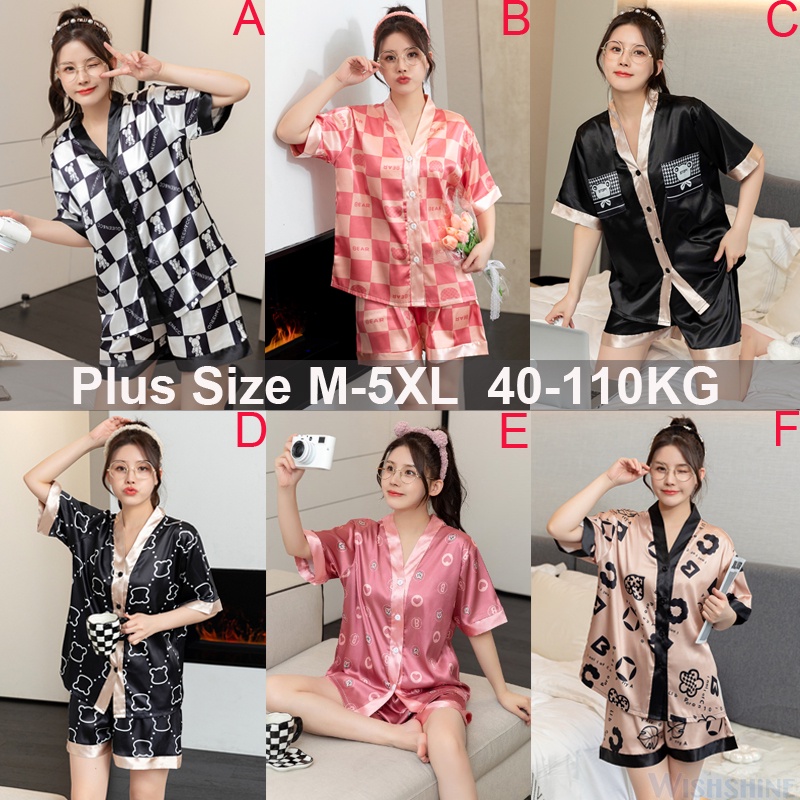 Bộ Đồ Ngủ Tay Ngắn Dáng Rộng Vải Lụa Satin Thời Trang Hàn Quốc Cho Nữ Size M-5XL