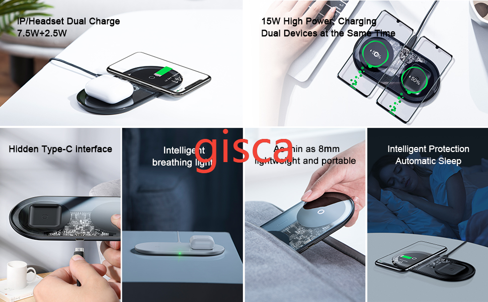 Baseus không dây Sạc 2 trong 1 Đối Airpods iPhone 11 15W nhanh sạc không dây kép Wireless Charging Pad Đối với Huawei Xiaomi Mi
