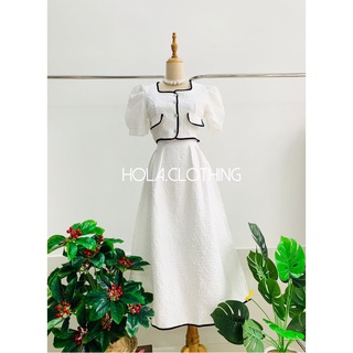 Set váy trắng gấm nổi cao cấp