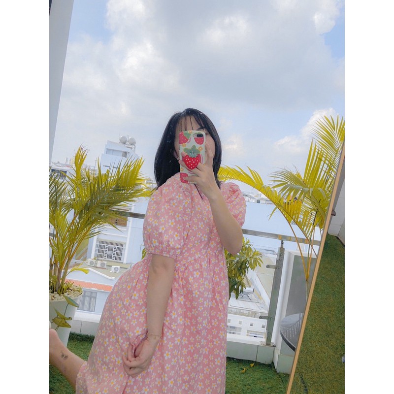Váy babydoll hoa dáng dài hồng