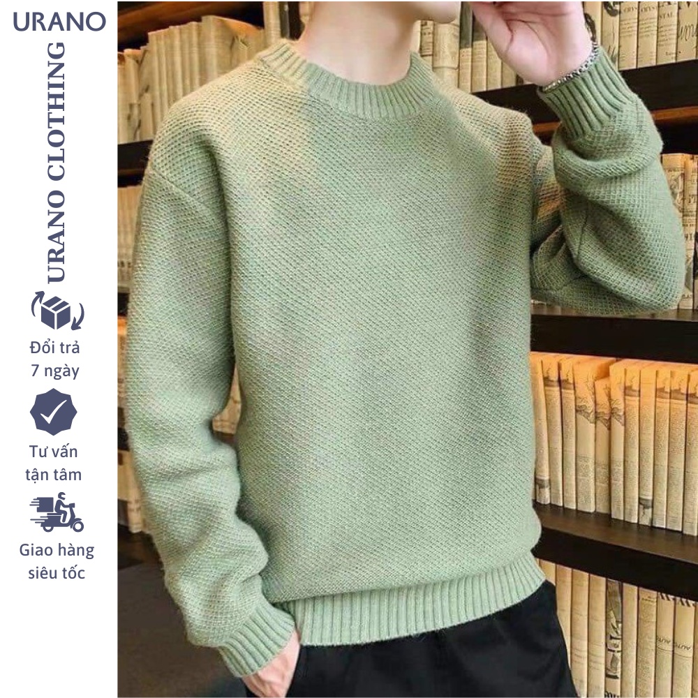 Áo len nam cổ tròn Urano chất mềm mại dáng Hàn Quốc , Áo len cổ cao 3 phân phong cách Ulzzang ấn tượng