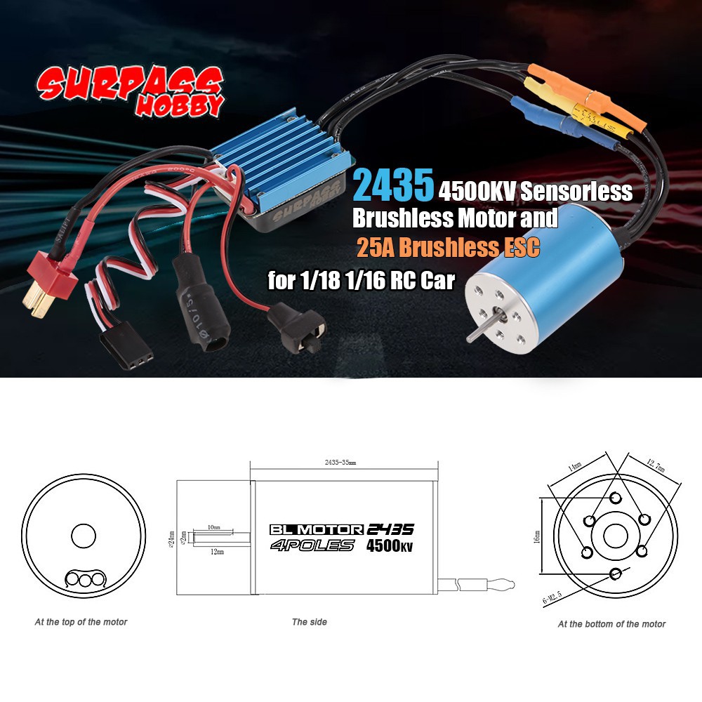 Bộ động cơ không chổi than không cảm biến SURPASS HOBBY 2435 4500KV và ESC không chổi than 25A