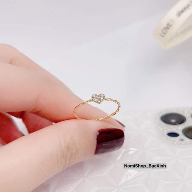 Nhẫn nữ trái tim đính đá li ti lấp lánh xinh xắn phiên bản vàng và bạc  Mainomi Shop Bạc Xinh