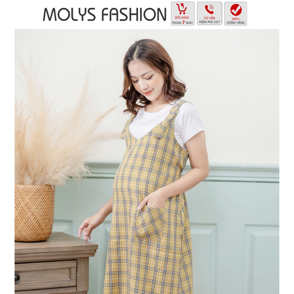 Yếm bầu công sở có kèm áo cotton V3151 dáng suông phù hợp mọi dáng người, onesize đến 70kg