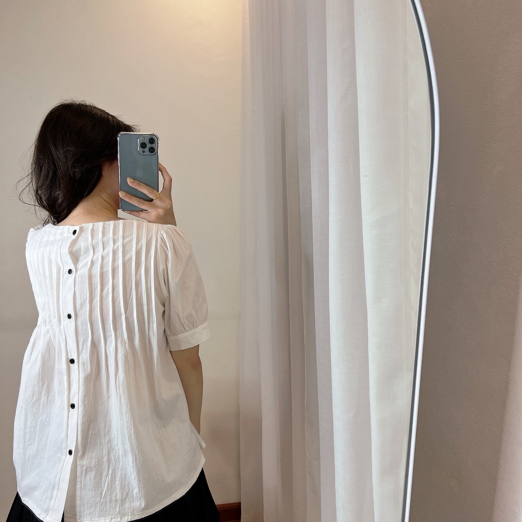 Áo baby doll tiểu thư cộc tay ly ngực khuy sau phong cách HQ