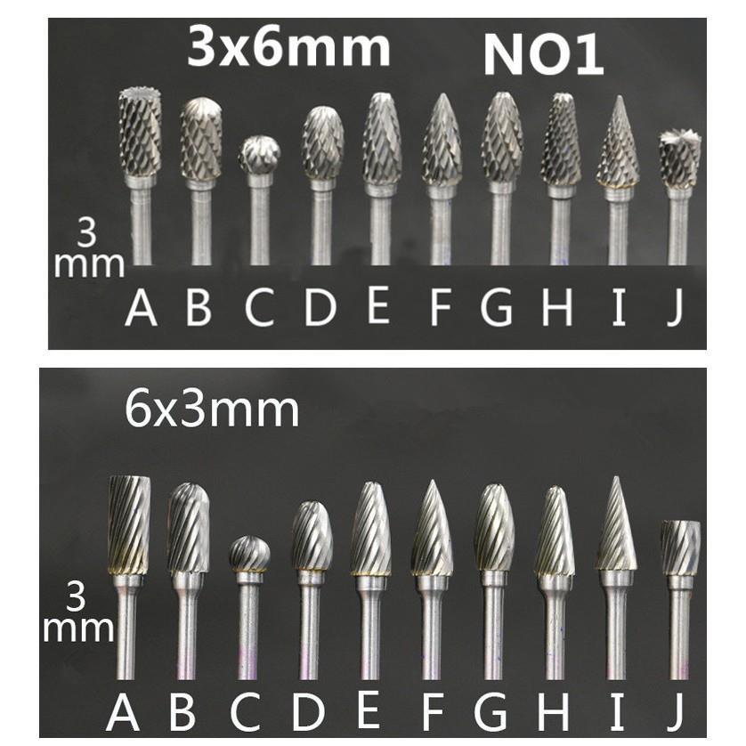 Bộ 10 mũi khắc, mài, làm lũa Vonfram cao cấp