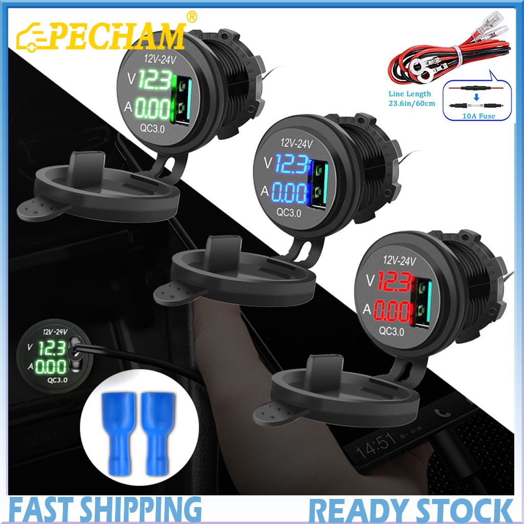 Tẩu sạc nhanh 3.0 PECHAM thông minh màn hình LED kỹ thuật số chống nước IP68 cho xe hơi