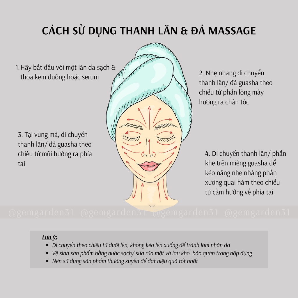 Bộ thanh lăn massage mặt và guasha bằng đá, màu hồng cao cấp, chất liệu tự nhiên