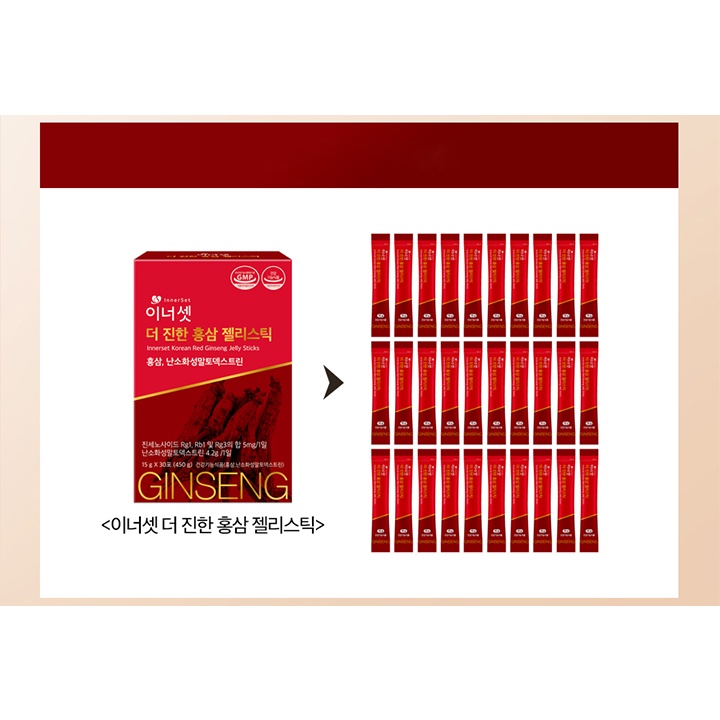 Hộp 30 Gói Thạch Hồng Sâm Innerset Korean Red Ginseng Jelly Sticks 15g/gói - K2V Shop