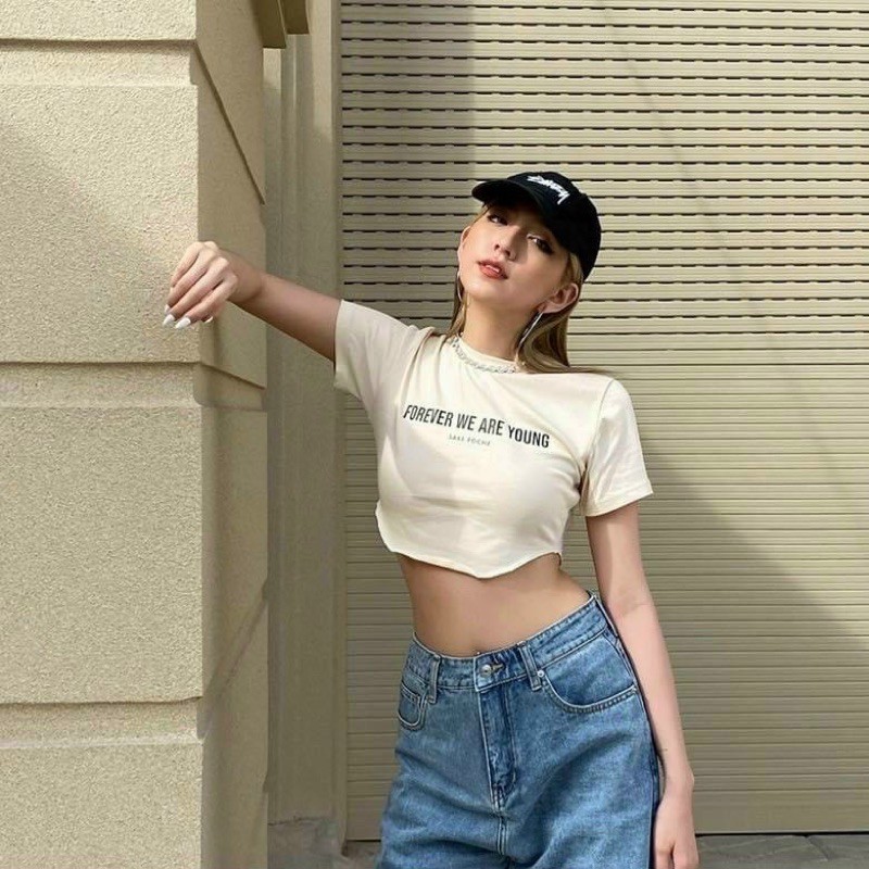 áo croptop vạt bầu kem