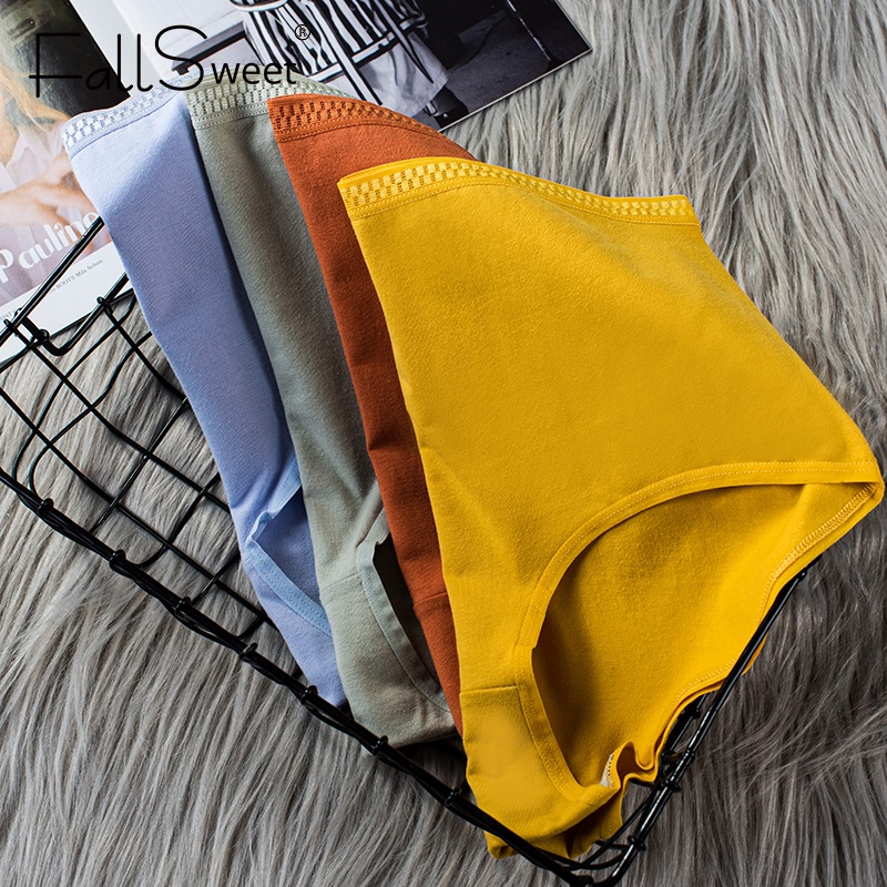 Quần lót FALLSWEET cotton lưng cao vừa mềm mại màu trơn size lớn L-3XL thời trang dành cho nữ