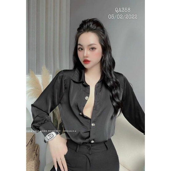 Áo sơ mi phi bóng sang chảnh nút cài kiểu siêu hot cao cấp