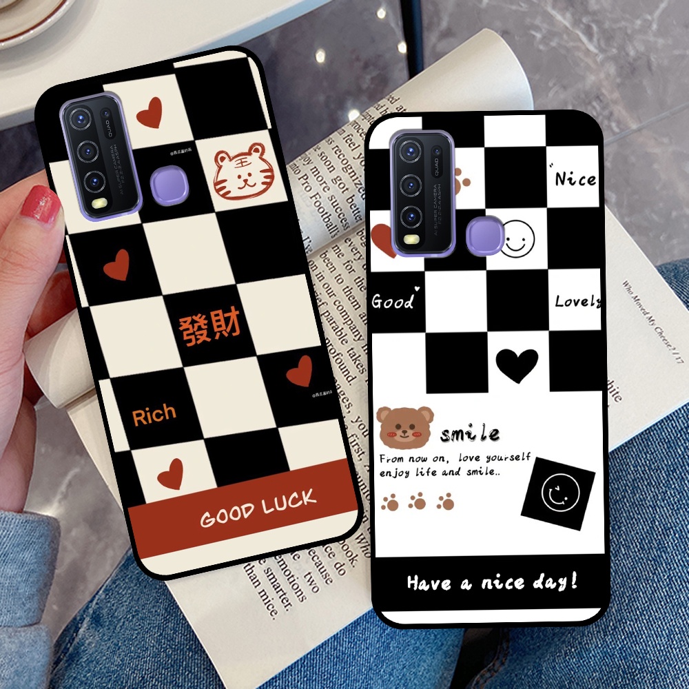 Ốp Vivo Y30 / Y50 in hình sọc caro, họa tiết đen trắng dễ thương