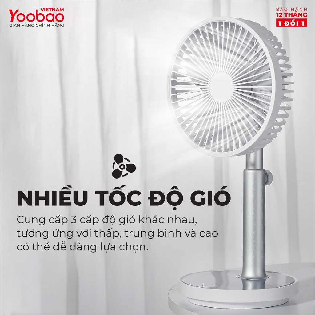 Quạt sạc mini để bàn làm việc YOOBAO LJQ-117 2000mAh Chạy 10 giờ liên tục - Hàng chính hãng - Bảo hành 12 tháng 1 đổi 1