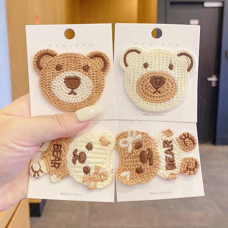 Kẹp tóc vải dệt kim hình gấu kiểu Hàn Quốc dễ thương