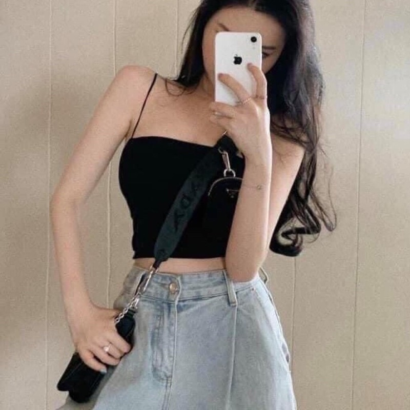 Áo 2 Dây Sợi Bún Croptop, Áo Crotop 2 Dây Chất Cotton Co Giản Mịn Đẹp By Nuti Shein
