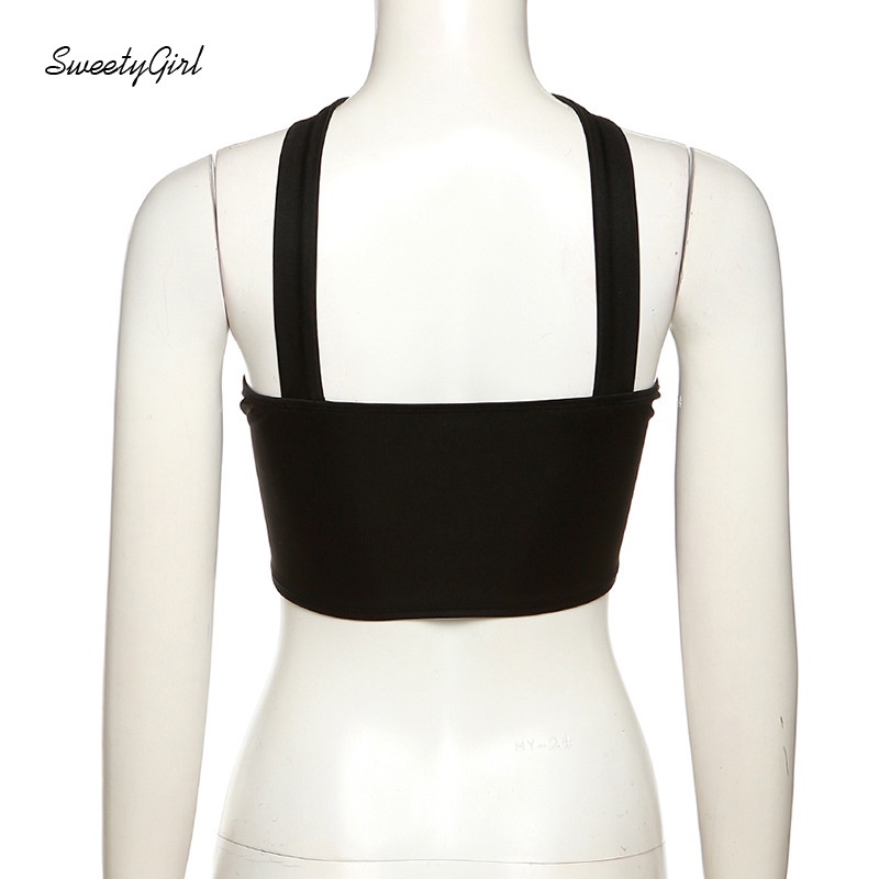 Áo Tank Top 2022 Dây Rút Hở Lưng Màu Sắc Tương Phản Thời Trang Dành Cho Nữ