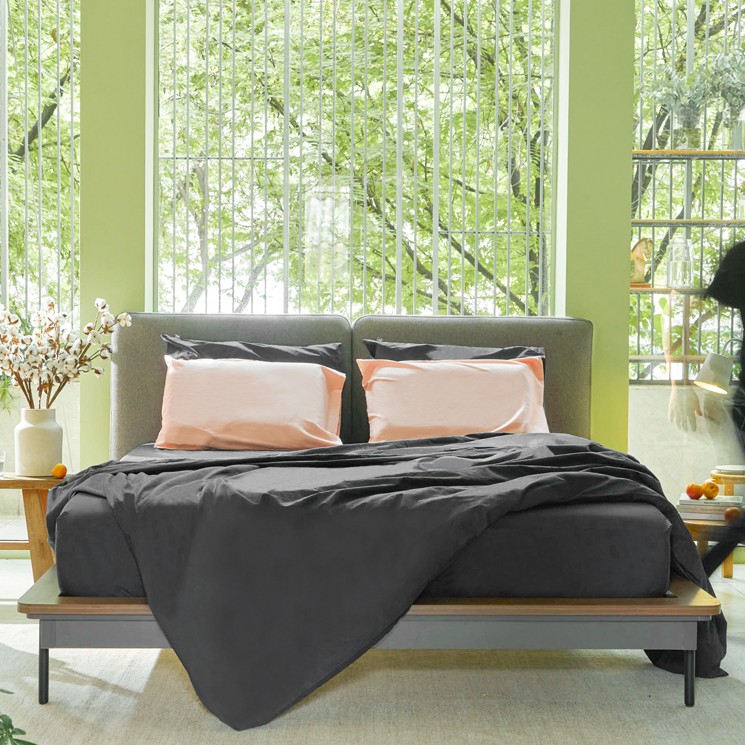 Bộ Ga Trải Giường Ru9 Cotton Percale 100% Cotton Tự Nhiên - Black Oyster