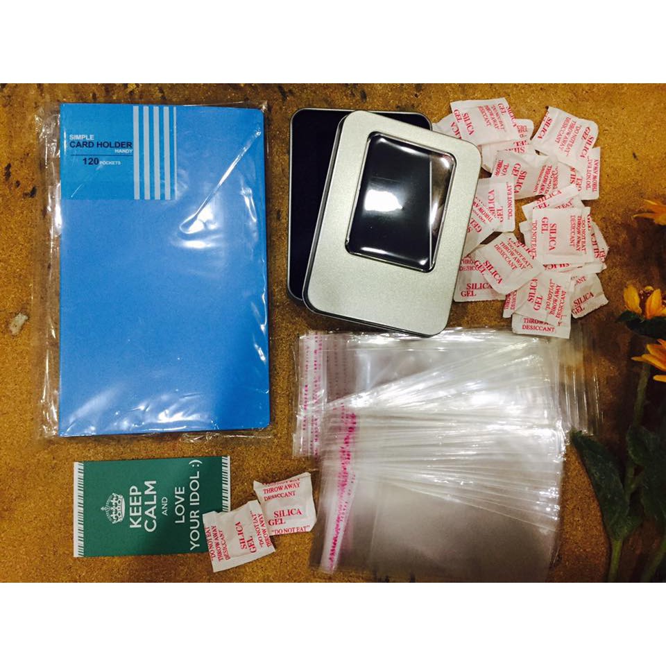 Set hộp thiếc, gói hút ẩm, túi dán miệng dùng để bảo quản đồ lưu niệm