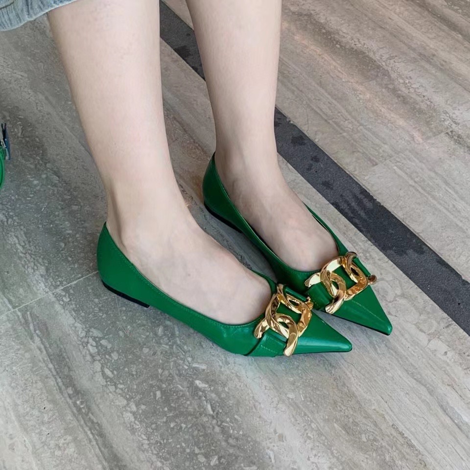Giày Búp Bê Mũi Nhọn Đế Bệt Mềm Mại Phối Dây Xích Kim Loại Thời Trang Cổ Điển Dành Cho Bạn Nữ 2022