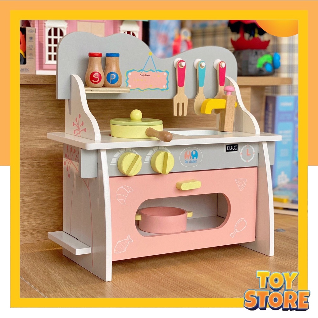 Bộ đồ chơi bàn bếp nấu ăn mẫu 1 TOYSTORE đồ chơi nhập vai cho bé làm từ gỗ tự nhiên cao cấp, sơn chống mốc an toàn