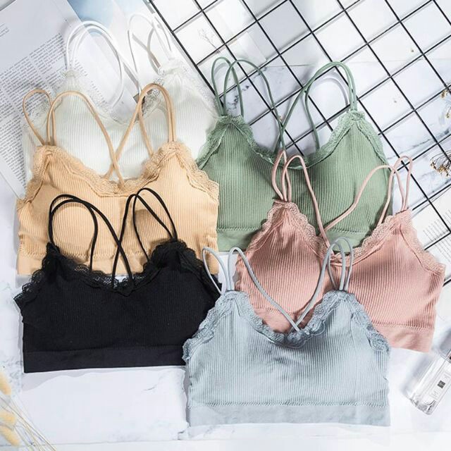 Áo Bra Tăm- Bra Cotton Tăm Viền Ren Dây Quai Chéo