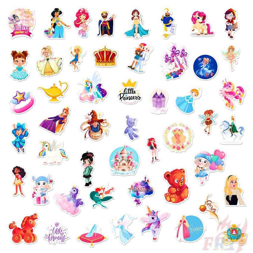 Bộ 100 Cái/Bộ ❉ Miếng Dán Trang Trí Hình Công Chúa Xinh Xắn ❉ Sticker Dán Tường Chống Thấm Nước Thời Trang