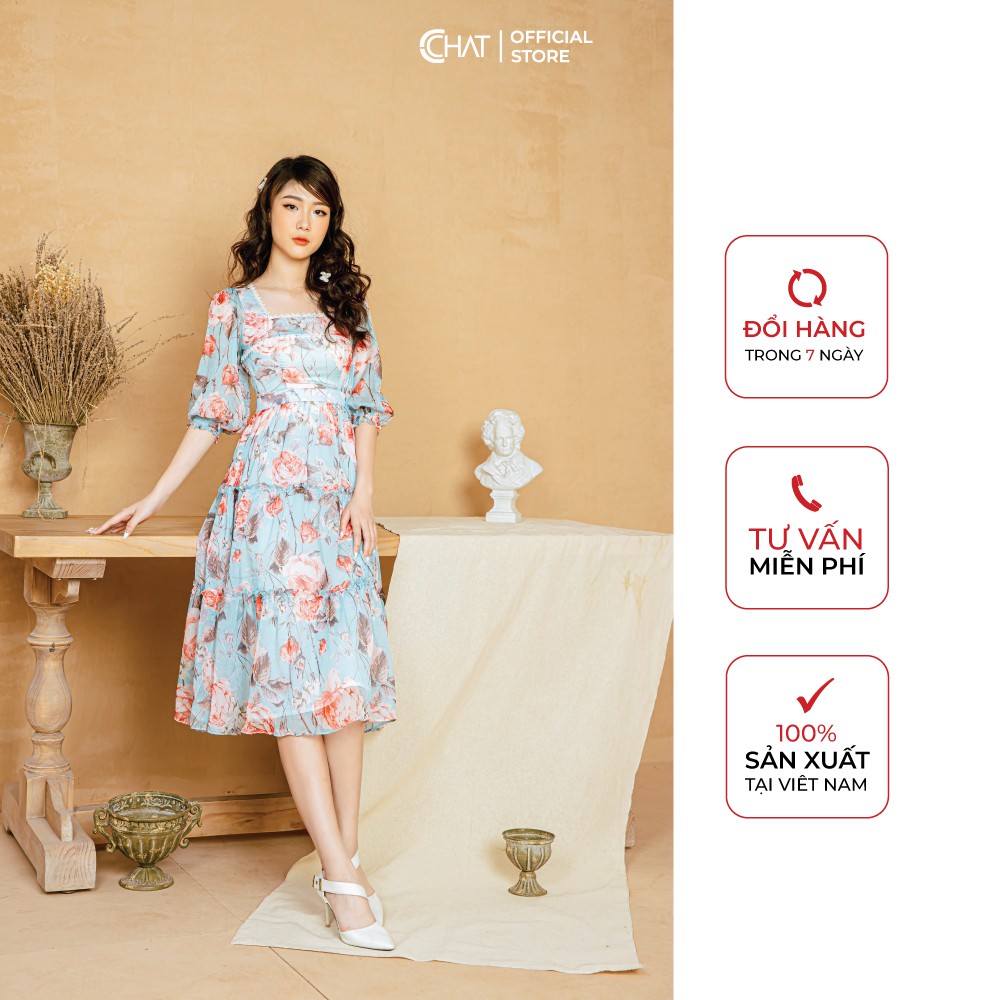 Váy HT cổ nhún xoè tầng CCHAT | BigBuy360 - bigbuy360.vn